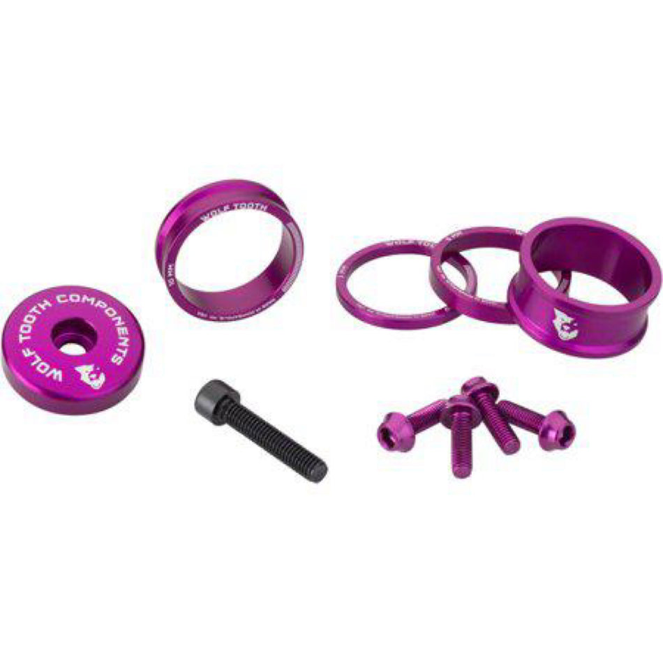 Wolf Tooth Components BLINGKit Headset Spacer Kit 3/5/10/15mm + Top Cap Purple